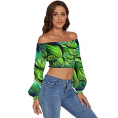 Long Sleeve Crinkled Weave Crop Top 