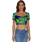 Fractal Art Pattern Abstract Fantasy Digital Short Sleeve Square Neckline Crop Top 