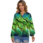 Fractal Art Pattern Abstract Fantasy Digital Women s Long Sleeve Button Down Shirt