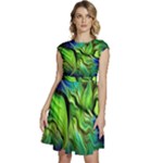 Fractal Art Pattern Abstract Fantasy Digital Cap Sleeve High Waist Dress