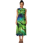 Fractal Art Pattern Abstract Fantasy Digital Sleeveless Round Neck Midi Dress