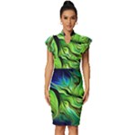 Fractal Art Pattern Abstract Fantasy Digital Vintage Frill Sleeve V-Neck Bodycon Dress