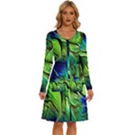 Fractal Art Pattern Abstract Fantasy Digital Long Sleeve Dress With Pocket