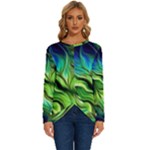 Fractal Art Pattern Abstract Fantasy Digital Long Sleeve Crew Neck Pullover Top