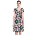 Floral Flower Spring Rose Watercolor Wreath Short Sleeve Front Wrap Dress