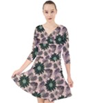 Floral Flower Spring Rose Watercolor Wreath Quarter Sleeve Front Wrap Dress