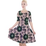 Floral Flower Spring Rose Watercolor Wreath Quarter Sleeve A-Line Dress