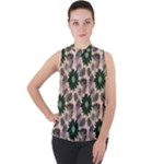 Floral Flower Spring Rose Watercolor Wreath Mock Neck Chiffon Sleeveless Top