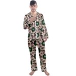 Floral Flower Spring Rose Watercolor Wreath Men s Long Sleeve Satin Pajamas Set