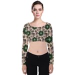 Floral Flower Spring Rose Watercolor Wreath Velvet Long Sleeve Crop Top