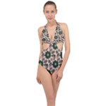 Floral Flower Spring Rose Watercolor Wreath Halter Front Plunge Swimsuit