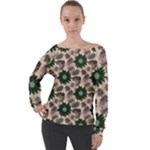 Floral Flower Spring Rose Watercolor Wreath Off Shoulder Long Sleeve Velour Top