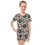 Floral Flower Spring Rose Watercolor Wreath Kids  Mesh Tee and Shorts Set