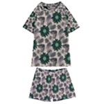 Floral Flower Spring Rose Watercolor Wreath Kids  Swim Tee and Shorts Set