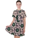 Floral Flower Spring Rose Watercolor Wreath Short Sleeve Shoulder Cut Out Dress 