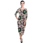 Floral Flower Spring Rose Watercolor Wreath Quarter Sleeve Midi Velour Bodycon Dress