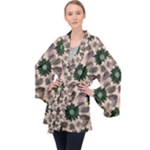 Floral Flower Spring Rose Watercolor Wreath Long Sleeve Velvet Kimono 