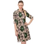 Floral Flower Spring Rose Watercolor Wreath Long Sleeve Mini Shirt Dress