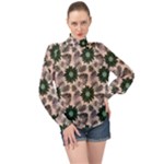 Floral Flower Spring Rose Watercolor Wreath High Neck Long Sleeve Chiffon Top