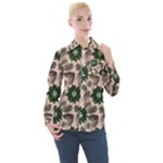 Floral Flower Spring Rose Watercolor Wreath Women s Long Sleeve Pocket Shirt