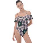 Floral Flower Spring Rose Watercolor Wreath Frill Detail One Piece Swimsuit