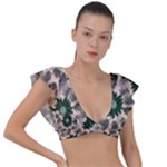 Floral Flower Spring Rose Watercolor Wreath Plunge Frill Sleeve Bikini Top