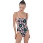 Floral Flower Spring Rose Watercolor Wreath Tie Strap One Piece Swimsuit