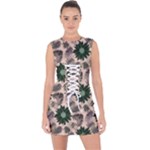 Floral Flower Spring Rose Watercolor Wreath Lace Up Front Bodycon Dress