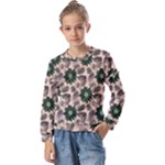 Floral Flower Spring Rose Watercolor Wreath Kids  Long Sleeve Tee with Frill 