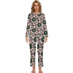 Floral Flower Spring Rose Watercolor Wreath Womens  Long Sleeve Lightweight Pajamas Set