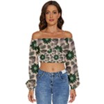 Floral Flower Spring Rose Watercolor Wreath Long Sleeve Crinkled Weave Crop Top