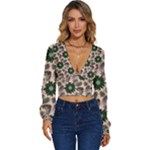 Floral Flower Spring Rose Watercolor Wreath Long Sleeve Deep-V Velour Top