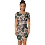 Floral Flower Spring Rose Watercolor Wreath Fitted Knot Split End Bodycon Dress