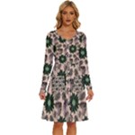 Floral Flower Spring Rose Watercolor Wreath Long Sleeve Dress With Pocket