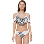 Scarface Movie Traditional Tattoo Ruffle Edge Tie Up Bikini Set	