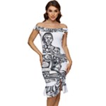 Scarface Movie Traditional Tattoo Off Shoulder Ruffle Split Hem Bodycon Dress