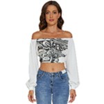 Scarface Movie Traditional Tattoo Long Sleeve Crinkled Weave Crop Top