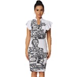 Scarface Movie Traditional Tattoo Vintage Frill Sleeve V-Neck Bodycon Dress