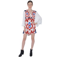 V-Neck Flare Sleeve Mini Dress 