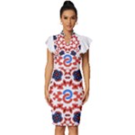 IM Fourth Dimension ADKPS Vintage Frill Sleeve V-Neck Bodycon Dress