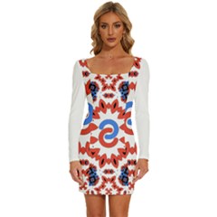 Long Sleeve Square Neck Bodycon Velvet Dress 