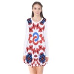  Im Fourth Dimension Adkps Strap Long Sleeve V-neck Flare Dress