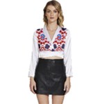  Im Fourth Dimension Adkps Strap Long Sleeve Tie Back Satin Wrap Top