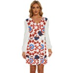  Im Fourth Dimension Adkps Strap Long Sleeve Waist Tie Ruffle Velour Dress