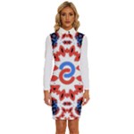  Im Fourth Dimension Adkps Strap Long Sleeve Shirt Collar Bodycon Dress