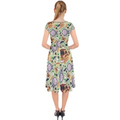 Cap Sleeve Front Wrap Midi Dress 