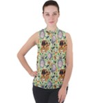 My Neighbor Totoro Pattern Mock Neck Chiffon Sleeveless Top