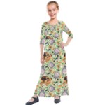 My Neighbor Totoro Pattern Kids  Quarter Sleeve Maxi Dress