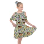 My Neighbor Totoro Pattern Kids  Shoulder Cutout Chiffon Dress