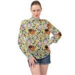 My Neighbor Totoro Pattern High Neck Long Sleeve Chiffon Top